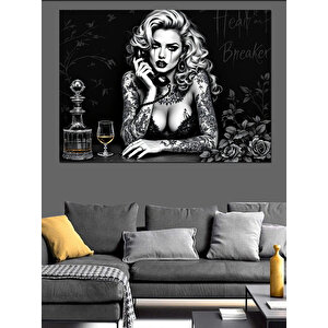 Siyah Beyaz Kadın Portresi Dekoratif Kanvas - Mdf Ahşap Tablo 100x140 cm