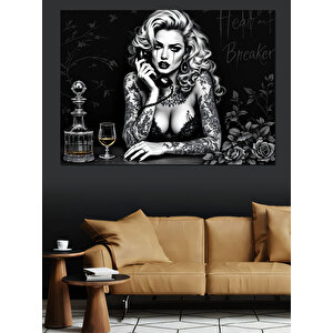 Siyah Beyaz Kadın Portresi Dekoratif Kanvas - Mdf Ahşap Tablo 100x140 cm