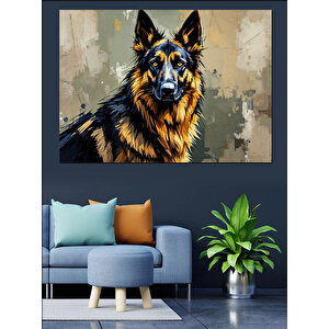 Sert Bakışlı Alman Kurdu Dekoratif Kanvas - Mdf Ahşap Tablo 35x50 cm
