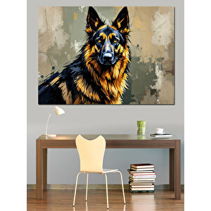 Sert Bakışlı Alman Kurdu Dekoratif Kanvas - Mdf Ahşap Tablo 35x50 cm