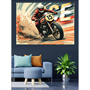 Hızlı Motor Yarışı Dekoratif Kanvas - Mdf Ahşap Tablo