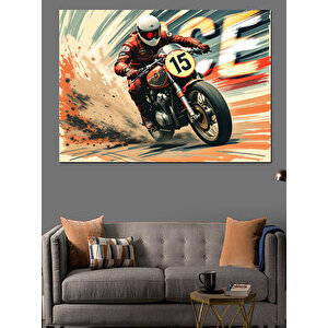Hızlı Motor Yarışı Dekoratif Kanvas - Mdf Ahşap Tablo