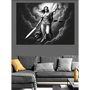 Kılıçlı Efsanevi Adalet Tanrıçası Dekoratif Kanvas - Mdf Ahşap Tablo 100x140 cm