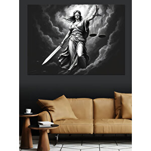 Kılıçlı Efsanevi Adalet Tanrıçası Dekoratif Kanvas - Mdf Ahşap Tablo 100x140 cm