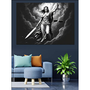 Kılıçlı Efsanevi Adalet Tanrıçası Dekoratif Kanvas - Mdf Ahşap Tablo 100x140 cm