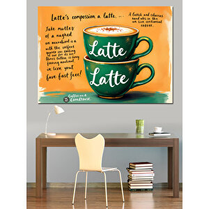 Latte Ve Şiir Dekoratif Kanvas - Mdf Ahşap Tablo 100x140 cm
