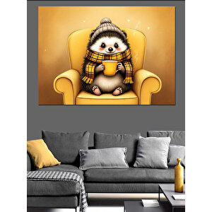 Koltukta Kışlık Kirpi Dekoratif Kanvas - Mdf Ahşap Tablo