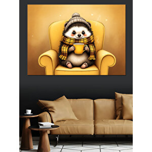 Koltukta Kışlık Kirpi Dekoratif Kanvas - Mdf Ahşap Tablo