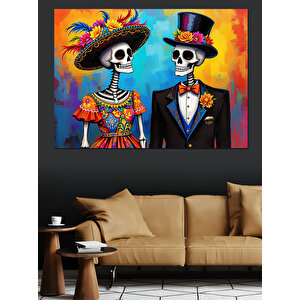 İskeletli Düğün Çifti Dekoratif Kanvas - Mdf Ahşap Tablo 70x100 cm