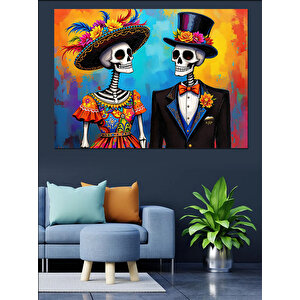 İskeletli Düğün Çifti Dekoratif Kanvas - Mdf Ahşap Tablo 70x100 cm