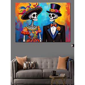 İskeletli Düğün Çifti Dekoratif Kanvas - Mdf Ahşap Tablo 70x100 cm