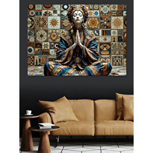 Meditasyon Yapan Mozaik Kadın Dekoratif Kanvas - Mdf Ahşap Tablo 25x35 cm