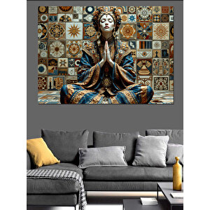 Meditasyon Yapan Mozaik Kadın Dekoratif Kanvas - Mdf Ahşap Tablo 70x100 cm