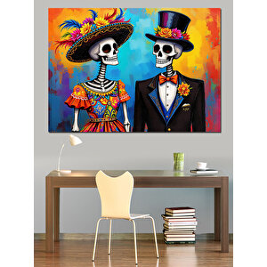 İskeletli Düğün Çifti Dekoratif Kanvas - Mdf Ahşap Tablo