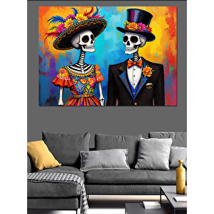 İskeletli Düğün Çifti Dekoratif Kanvas - Mdf Ahşap Tablo
