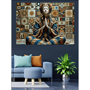 Meditasyon Yapan Mozaik Kadın Dekoratif Kanvas - Mdf Ahşap Tablo 35x50 cm