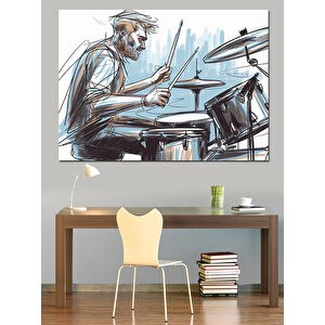 Davul Çalan Adam Dekoratif Kanvas - Mdf Ahşap Tablo 50x70 cm