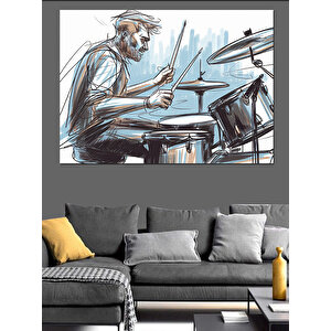 Davul Çalan Adam Dekoratif Kanvas - Mdf Ahşap Tablo 50x70 cm