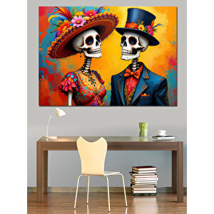 Şeker Kafatası Çifti Dekoratif Kanvas - Mdf Ahşap Tablo 70x100 cm