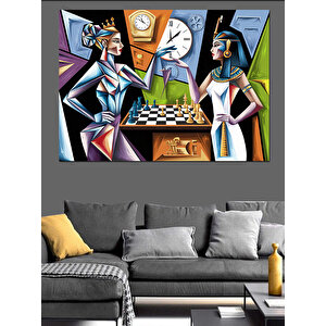 Soyut Satranç Oynayanlar Dekoratif Kanvas - Mdf Ahşap Tablo 70x100 cm