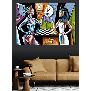 Soyut Satranç Oynayanlar Dekoratif Kanvas - Mdf Ahşap Tablo 70x100 cm