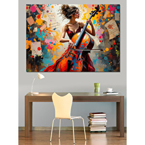 Viyolensel Çalan Soyut Kadın Dekoratif Kanvas - Mdf Ahşap Tablo 70x100 cm