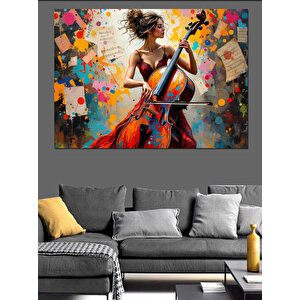 Viyolensel Çalan Soyut Kadın Dekoratif Kanvas - Mdf Ahşap Tablo 70x100 cm