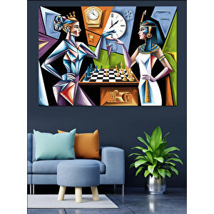 Soyut Satranç Oynayanlar Dekoratif Kanvas - Mdf Ahşap Tablo