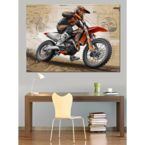 Motokros Yarışçısı Dekoratif Kanvas - Mdf Ahşap Tablo 100x140 cm