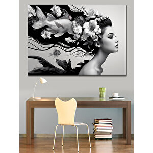 Siyah Beyaz Saçlı Kadın Dekoratif Kanvas - Mdf Ahşap Tablo