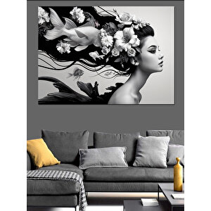 Siyah Beyaz Saçlı Kadın Dekoratif Kanvas - Mdf Ahşap Tablo