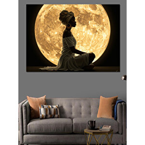 Dolunay Önünde Meditasyon Kadını Dekoratif Kanvas - Mdf Ahşap Tablo 25x35 cm