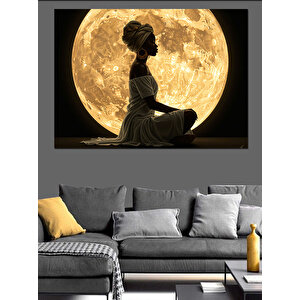 Dolunay Önünde Meditasyon Kadını Dekoratif Kanvas - Mdf Ahşap Tablo