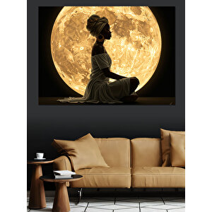 Dolunay Önünde Meditasyon Kadını Dekoratif Kanvas - Mdf Ahşap Tablo