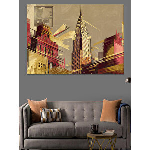 Amerika Gökdelenleri Dekoratif Kanvas - Mdf Ahşap Tablo 100x140 cm