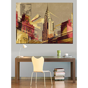 Amerika Gökdelenleri Dekoratif Kanvas - Mdf Ahşap Tablo 100x140 cm