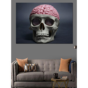 Beyinli İnsan Kafatası Dekoratif Kanvas - Mdf Ahşap Tablo 35x50 cm