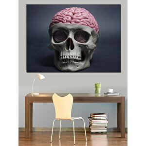 Beyinli İnsan Kafatası Dekoratif Kanvas - Mdf Ahşap Tablo 35x50 cm