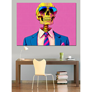 Neon Kafatası Portresi Dekoratif Kanvas - Mdf Ahşap Tablo 50x70 cm