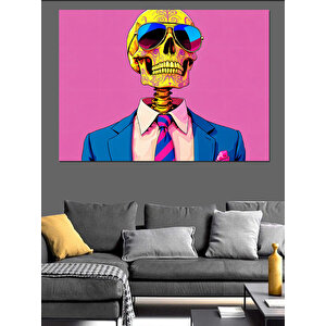 Neon Kafatası Portresi Dekoratif Kanvas - Mdf Ahşap Tablo 50x70 cm