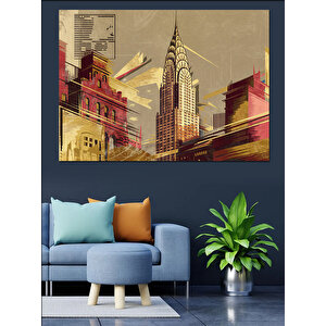 Amerika Gökdelenleri Dekoratif Kanvas - Mdf Ahşap Tablo 35x50 cm