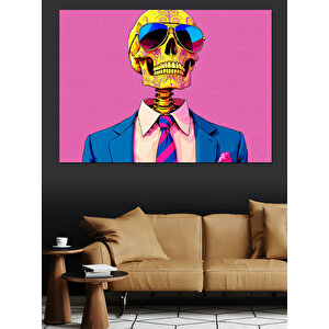 Neon Kafatası Portresi Dekoratif Kanvas - Mdf Ahşap Tablo 100x140 cm