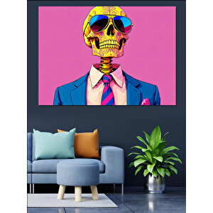 Neon Kafatası Portresi Dekoratif Kanvas - Mdf Ahşap Tablo