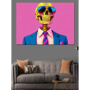 Neon Kafatası Portresi Dekoratif Kanvas - Mdf Ahşap Tablo