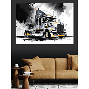 Siyah Beyaz Tır Görseli Dekoratif Kanvas - Mdf Ahşap Tablo