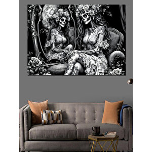 Siyah Beyaz Mistik Sahne Dekoratif Kanvas - Mdf Ahşap Tablo 100x140 cm