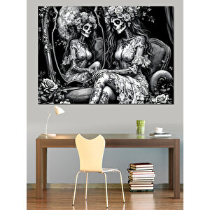 Siyah Beyaz Mistik Sahne Dekoratif Kanvas - Mdf Ahşap Tablo 100x140 cm