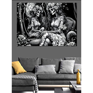 Siyah Beyaz Mistik Sahne Dekoratif Kanvas - Mdf Ahşap Tablo 100x140 cm