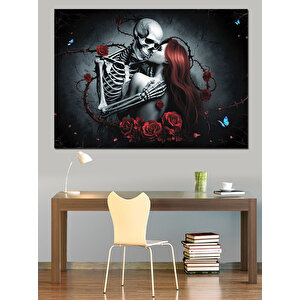 İskeletli Tutkulu Aşıklar Dekoratif Kanvas - Mdf Ahşap Tablo 100x140 cm