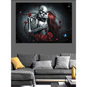 İskeletli Tutkulu Aşıklar Dekoratif Kanvas - Mdf Ahşap Tablo 100x140 cm